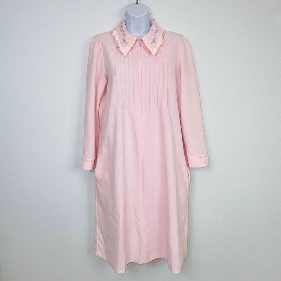 Vintage Sears Ultra Plush Womens Small Robe Pink Floral Long Sleeve Housecoat - Picture 2 of 9